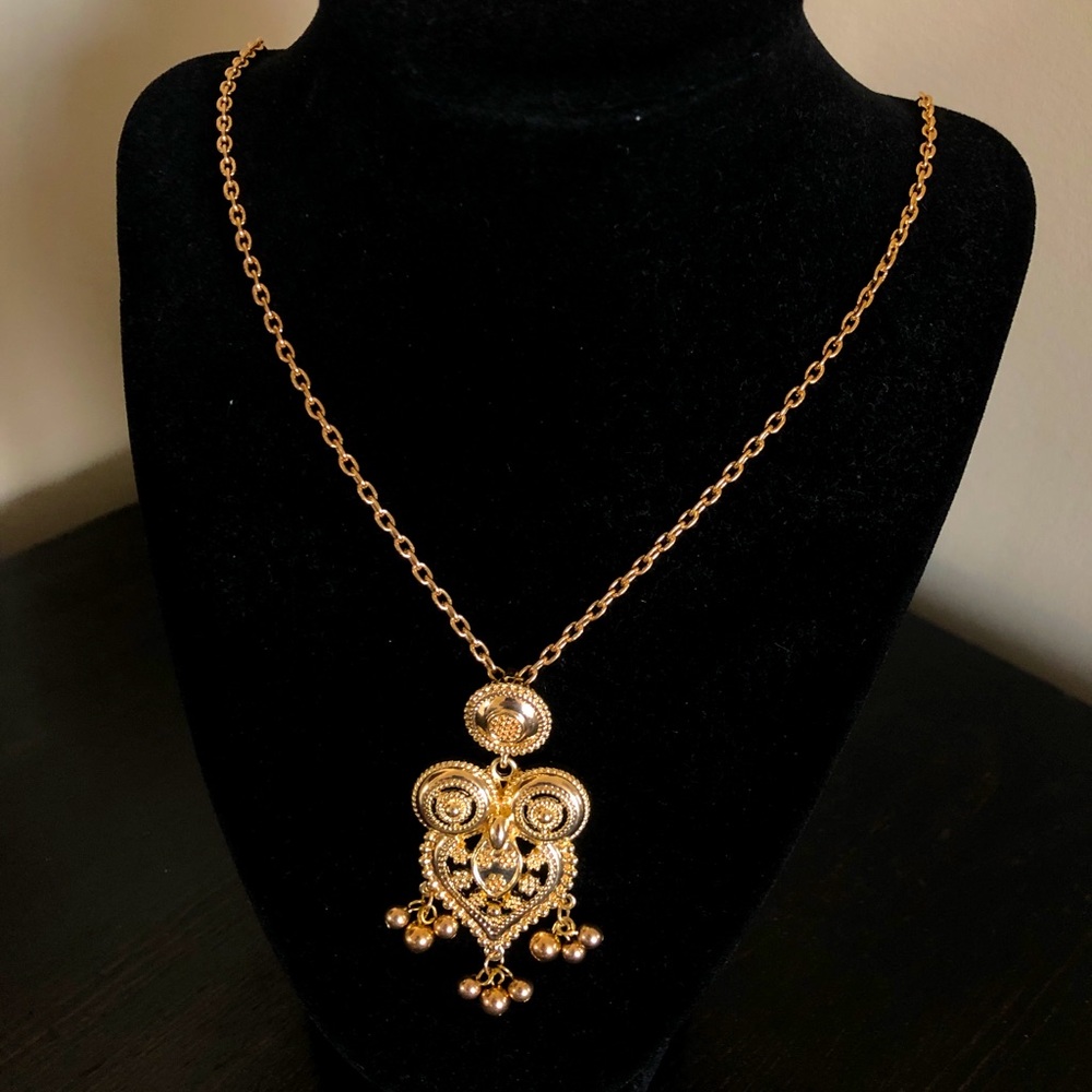 Vintage owl necklace gold tone